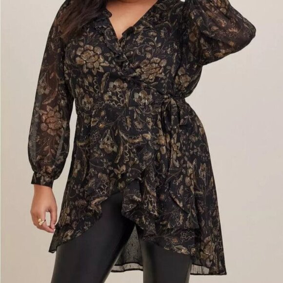 Y2K Torrid Babydoll Top Size 1X Tunic Faux Wrap Whimsigoth Fairy Grunge Witchy - Picture 2 of 12